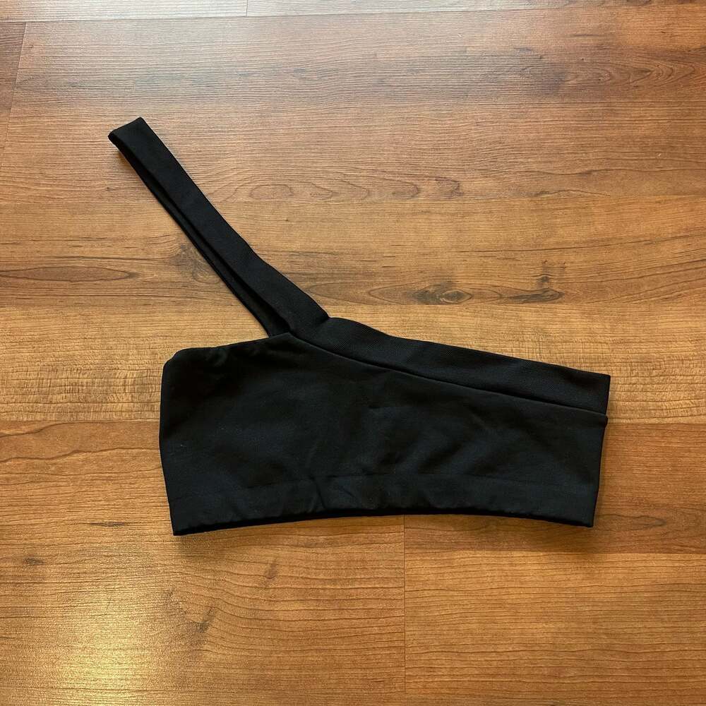 Intimately Free People Black One Shoulder Crop Top Sports Bra Size XS/S